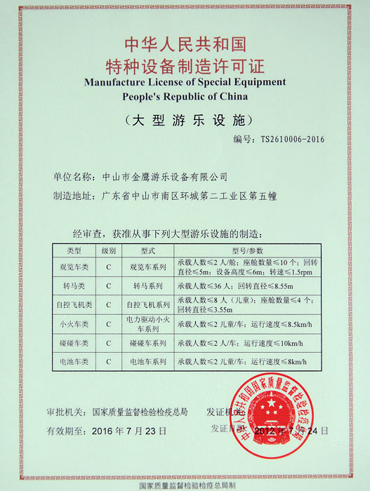 National special equipment production license